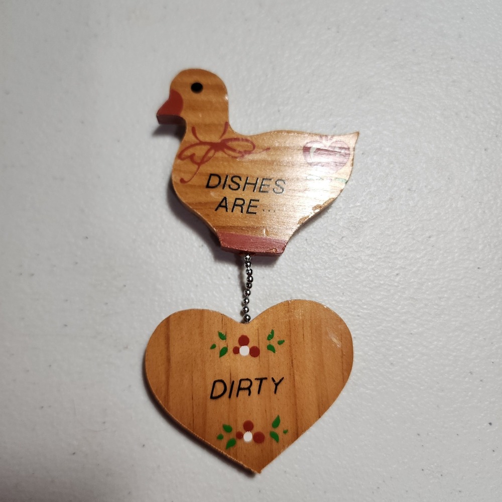 Vintage Cooks Tools Wooden Duck Heart Dishwasher Magnet Clean Dirty Flip Sign